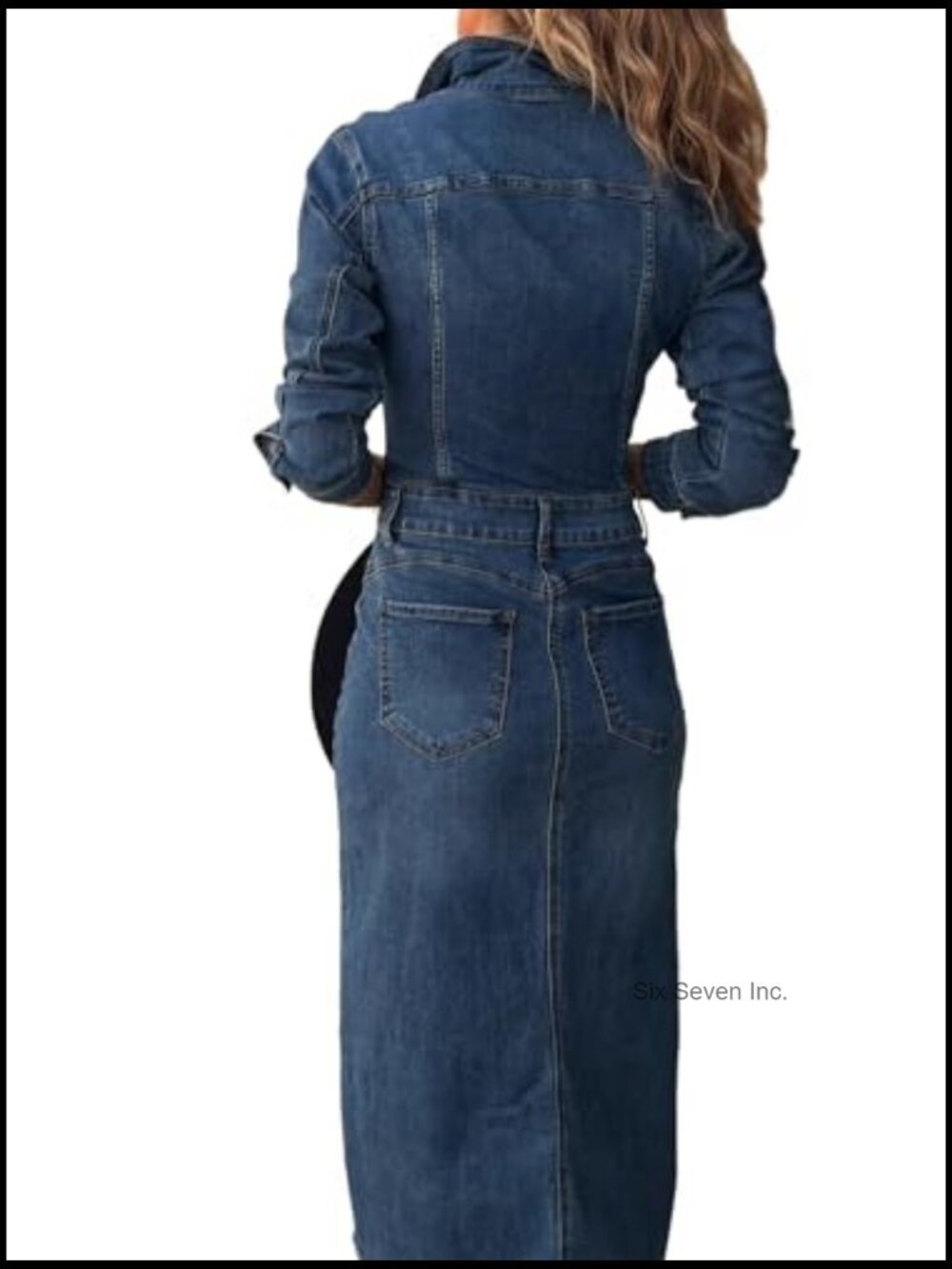 Trendy Long Sleeve Button Down Denim Maxi Dress with Slit - Picture 5 of 5